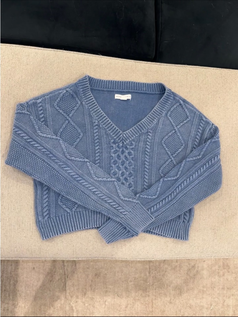 Aeropostale Dusty Blue Cropped Cable V-Neck Sweater